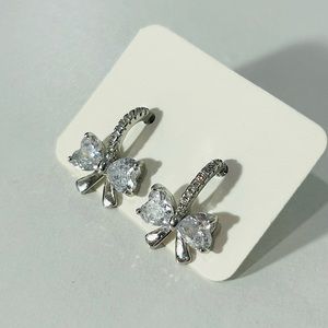 S925 Sterling Silver Bow Earrings Cubic Zirconia